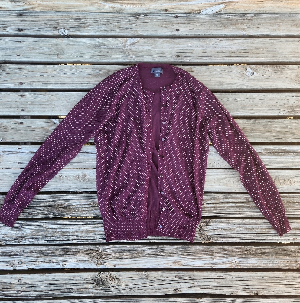 Covington Plum Purple Polka Dot Cardigan Large Work Business Stretch